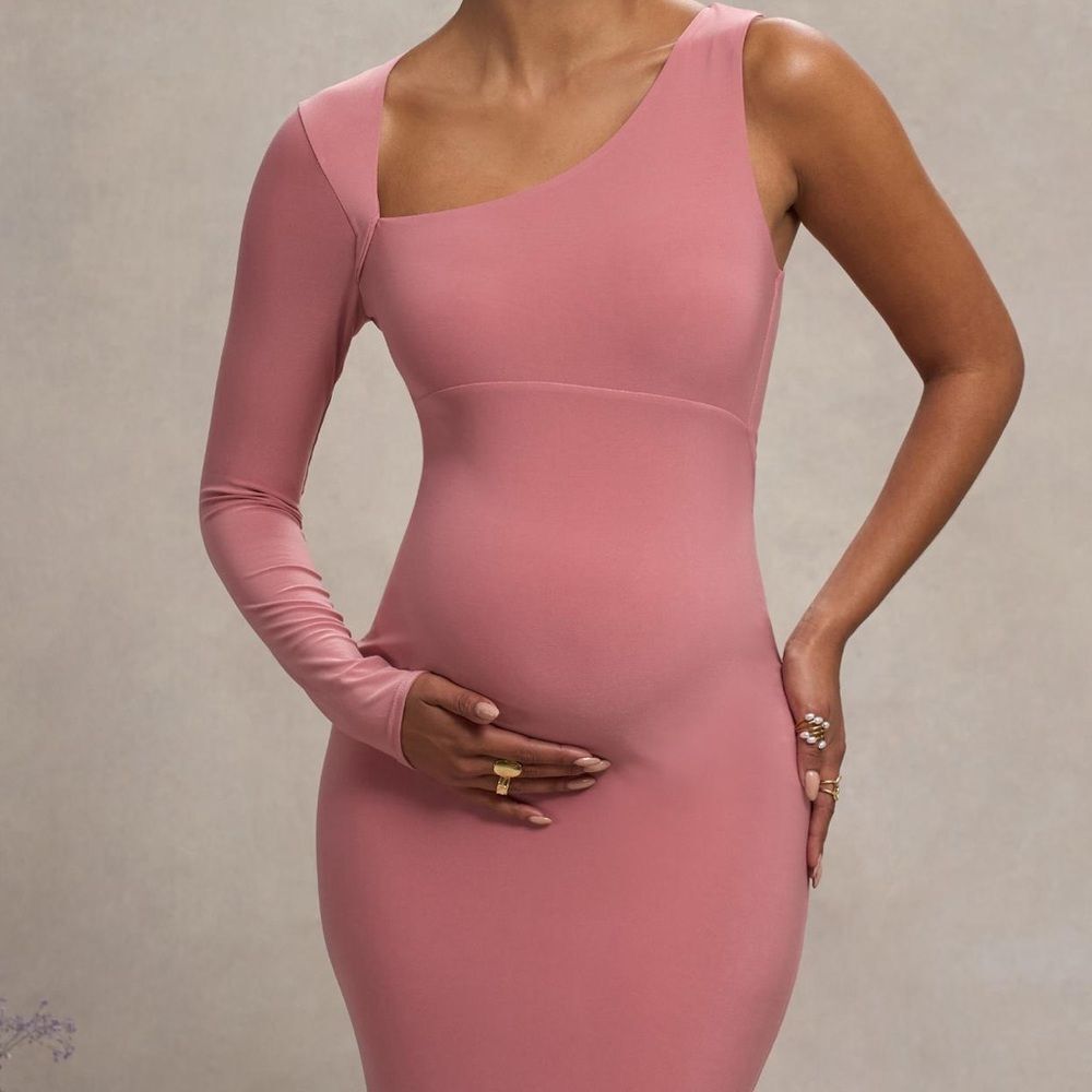 Club L London Oh baby blush maternity one shoulder bodycon maxi dress size 8 nwt